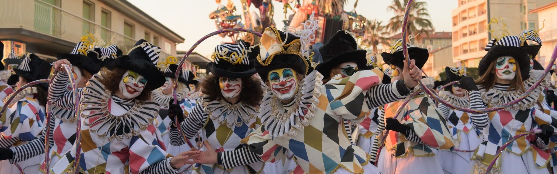 Viareggio, Italy - February 12, 2023:  Carnival of Viareggio, 2nd course of 150th edition, the floats parade along the seafront crowded with people