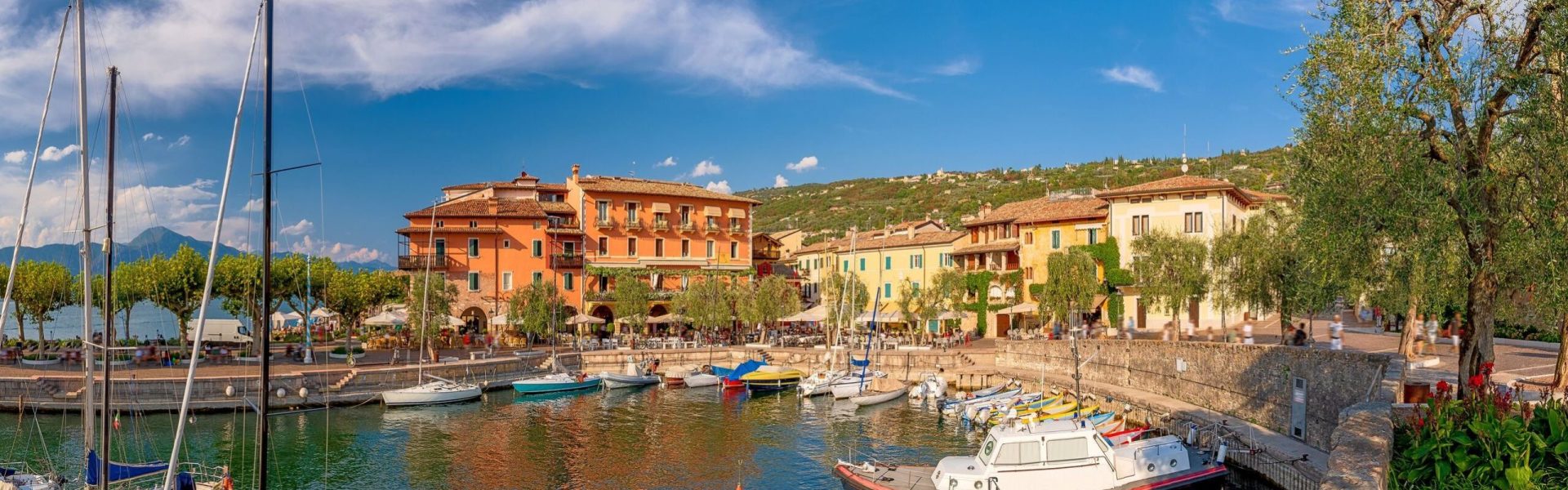 Old port of Torri del Benaco in the Italian region Veneto on the eastern coast of Lake Garda in northern Italy